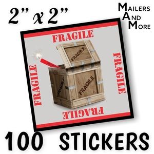 100 (2x2 Inch) Square Stickers, FRAGILE, High Gloss, PRICE IS FIRM
